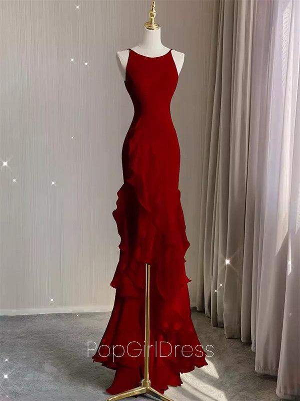 Sexy Halter Sleeveless Mermaid Satin Long Prom Dresses For Party, PG514