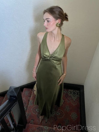 Sexy V-neck Sleeveless Mermaid Satin Long Prom Dresses For Party, PG1019