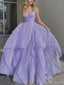 Shiny Spaghetti Strap Sleeveless A-line Tulle Long Prom Dresses For Party, PG526