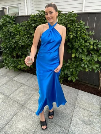 Sexy Halter Sleeveless Mermaid Satin Long Prom Dresses For Party, PG776