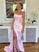 Sexy Sweetheart Sleeveless Mermaid Satin Long Prom Dresses With Slit For Party, PG404