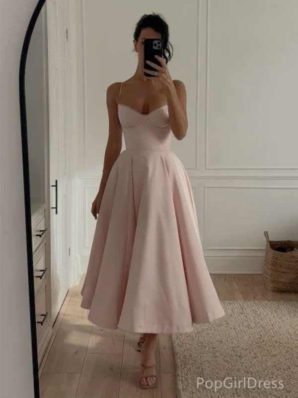 Formal Spaghetti Strap Sleeveless A-line Crepe Pink Long Prom Dresses For Party, PG400