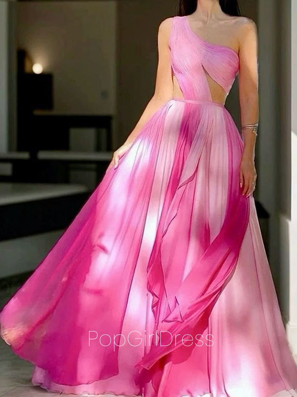 Gorgeous One-shoulder Sleeveless A-line Chiffon Long Prom Dresses For Party, PG518