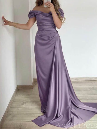 Formal Off-shoulder Sleeveless Mermaid Satin Long Prom Dresses For Party, PG752