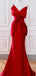 Elegant V-neck One-shoulder Sleeveless Red Mermaid Long Prom Dresses, PG11