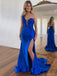 Elegant One-shoulder Mermaid Sleeveless With Side Slit Long Prom Dresses For Party, PG120