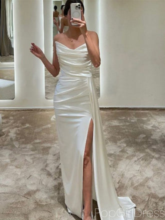Sexy Sweetheart Sleeveless Mermaid Satin Long Prom Dresses For Party, PG841