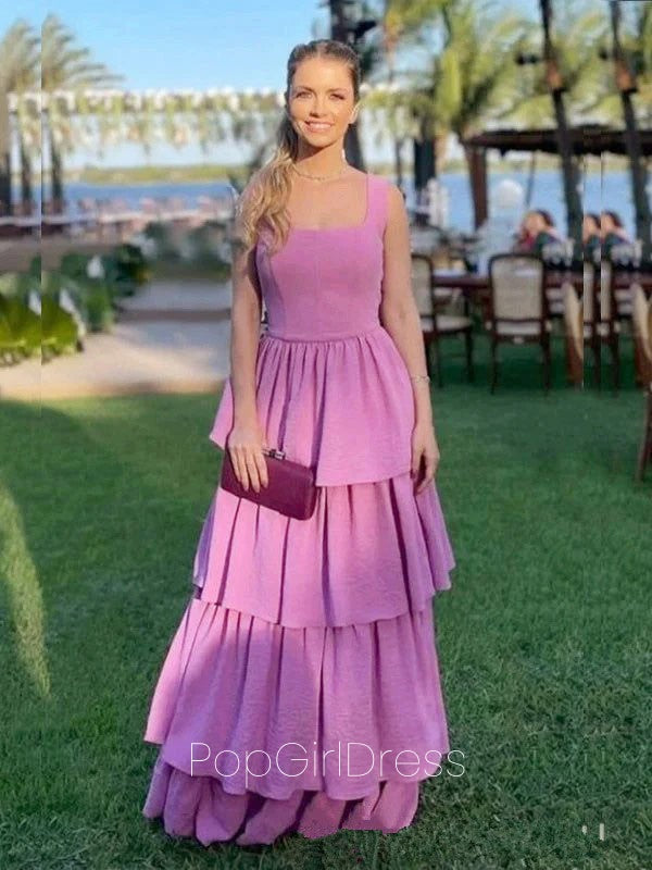 Cute Spaghetti Strap Sleeveless A-line Jersey Rufflles Long Prom Dresses For Party, PG482