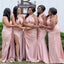 Sexy Pink Sleeveless Mermaid Bridesmaid Dresses With Side Split For Wedding Party, PGB92