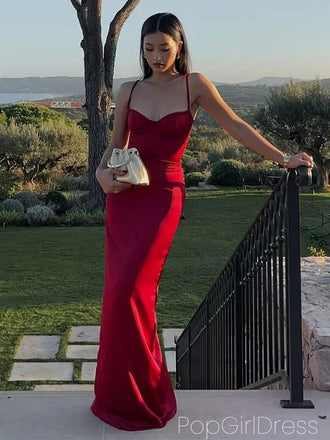 Sexy Spaghetti Strap Sleeveless Mermaid Satin Long Prom Dresses For Party, PG969