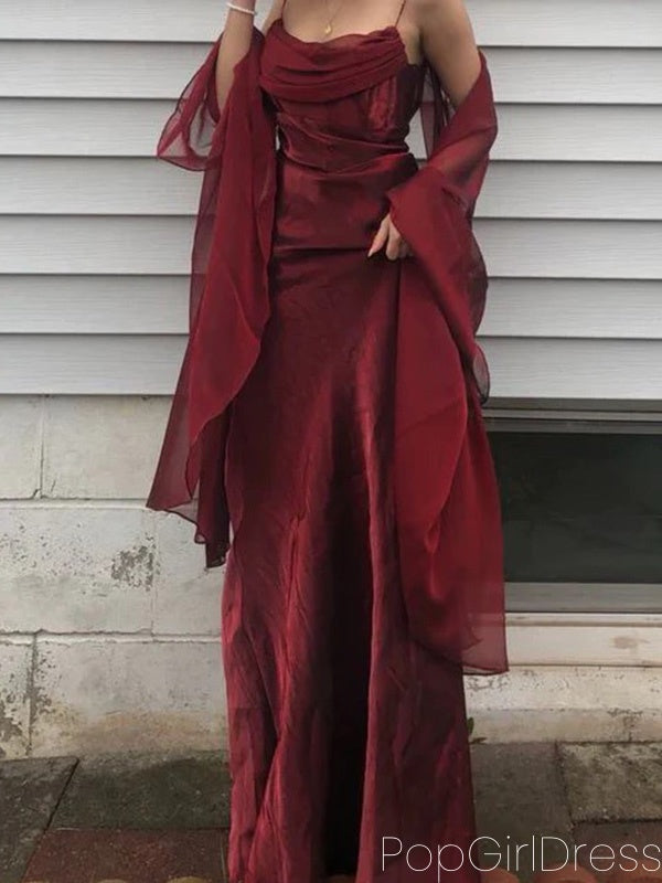 Soft Spaghetti Strap Sleeveless A-line Chiffon Long Prom Dresses For Party, PG742