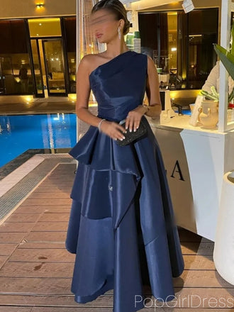 Formal One shoulder Sleeveless A-line Satin Long Prom Dresses For Party, PG582