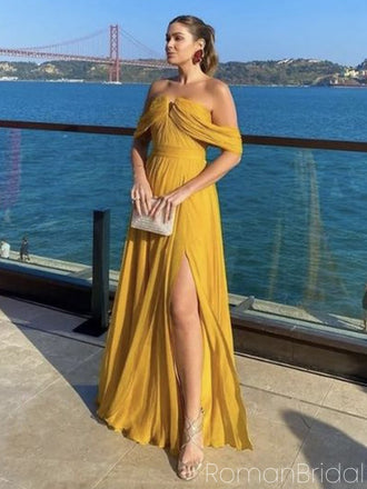 Simple Off-shoulder Sleeveless A-line Satin Long Prom Dresses For Party, PG618