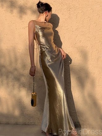 Soft Halter Sleeveless Mermaid Satin Long Prom Dresses For Party, PG606