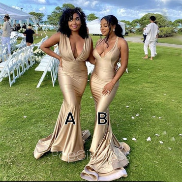 Mismatched Sleeveless Mermaid Satin Bridesmaid Dresses For Wedding Party, PGB124