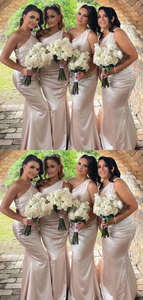 Sexy One-shoulder Sleeveless Mermaid Long Bridesmaid Dresses For Wedding Party, PGB16