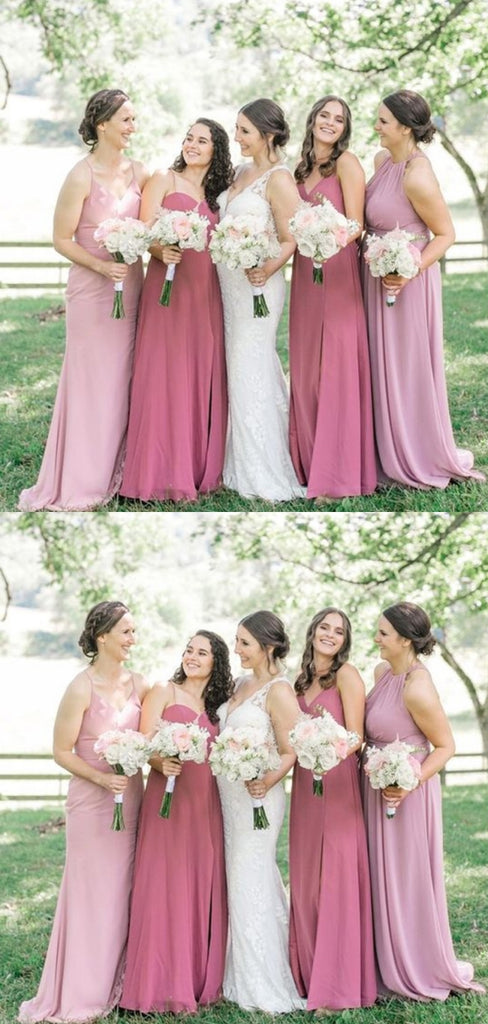 Formal Mismatched Sleeveless A-line Floor length Bridesmaid Dresses For Wedding Party, PGB43