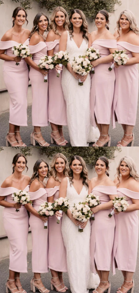 Formal Off-shoulder Sleeveless Mermaid Pink Long Bridesmaid Dresses For Wedding Party, PGB35