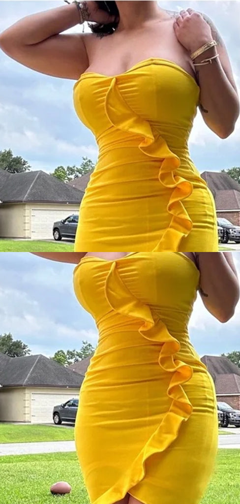 Sexy Sweetheart Sleeveless Short Mermaid Yellow Homecoming Dresses For Party, PGH98