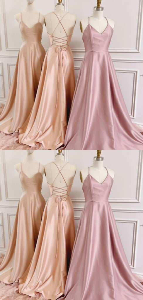 Elegant Spaghetti Strap Sleeveless A-line Long Bridesmaid Dresses For Wedding Party, PGB19