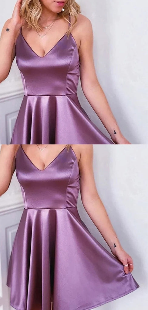 Elegant Spaghetti Strap V-neck Sleeveless Short A-line Homecoming Dresses For Party, PGH77