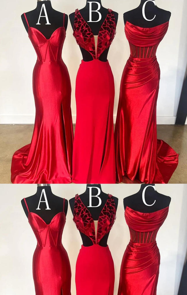 Sexy Mismatched Red Sleeveless Mermaid Long Bridesmaid Dresses, PGB02