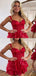 Shiny Spaghetti Strap Sleeveless Spakly Short Red A-line Homecoming Dresses, PGH47