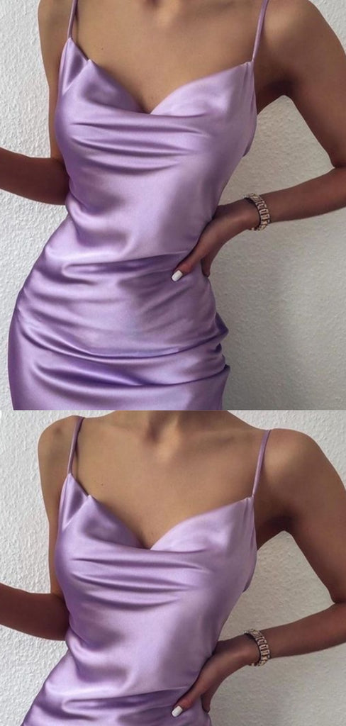 Sexy Spaghetti Strap Sleeveless Purple Mermaid Homecoming Dresses For Wedding Party, PGH12