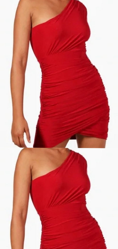 Sexy One-shoulder Sleeveless Red Short Mermaid Homecoming Dresses, PGH21