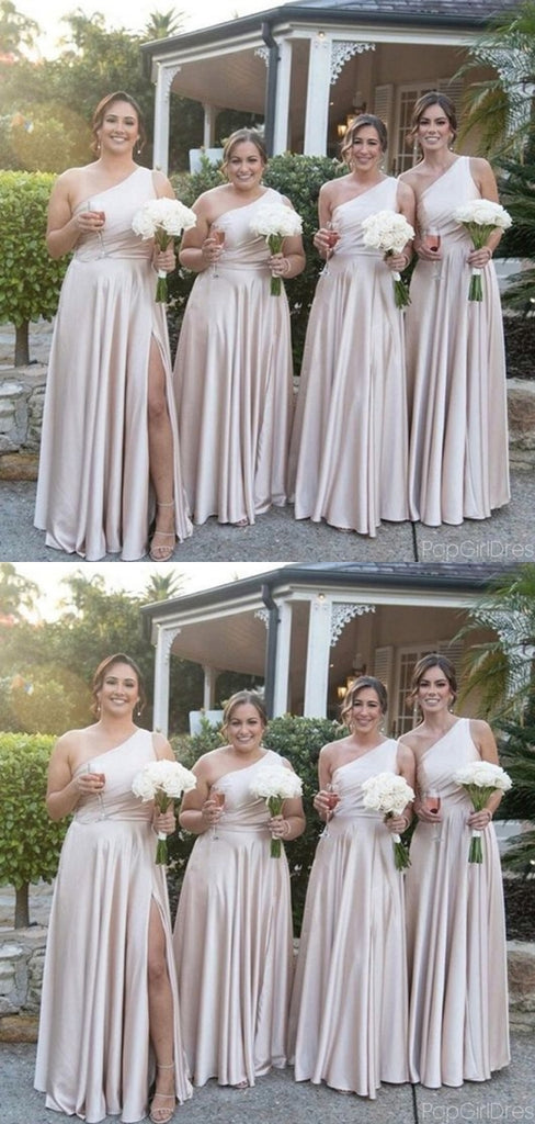 Formal One-shoulder Sleeveless A-line Bridesmaid Dresses With Side Split For Wedding Party, PGB60