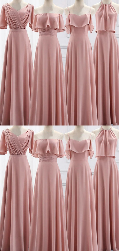 Formal Mismatched A-line Long Pink Bridesmaid Dresses For Wedding Party, PGB22