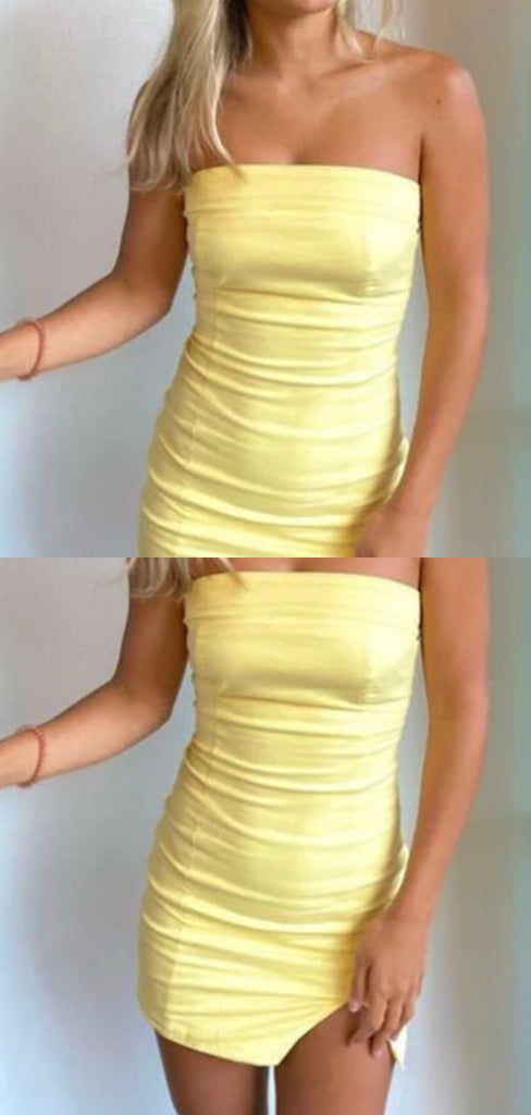 Sexy Sweetheart Sleeveless Yellow Short Mermaid Homecoming Dresses, PGH43