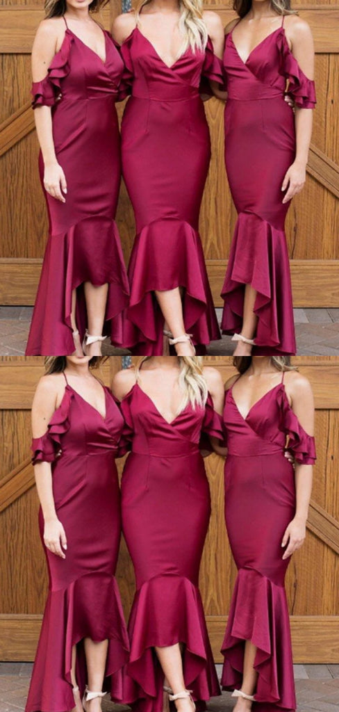 Sexy V-neck off-shoulder Sleeveless Mermaid Long Bridesmaid Dresses For Wedding Party, PGB11