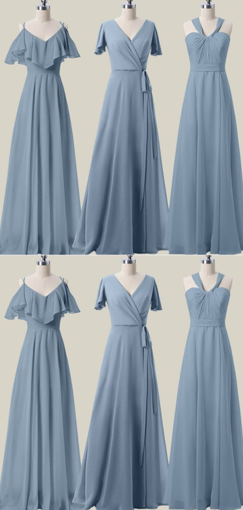 Formal Mismatched A-line Long Chiffon Bridesmaid Dresses For Wedding Party, PGB24