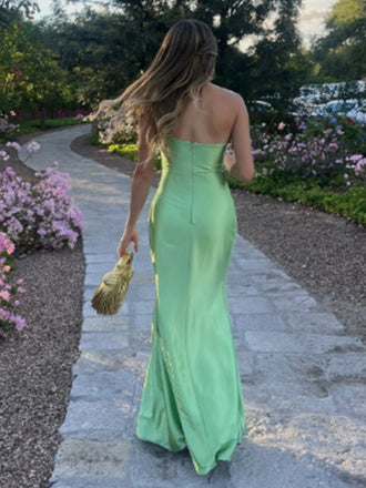 Sexy One-shoulder Sleeveless Mermaid Satin Long Prom Dresses For Party, PG870