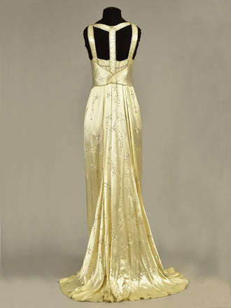 Elegant V-neck Sleeveless Mermaid Satin Long Prom Dresses For Party, PG762