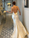 Sexy V-neck Sleeveless Mermaid Satin Long Prom Dresses For Party, PG842