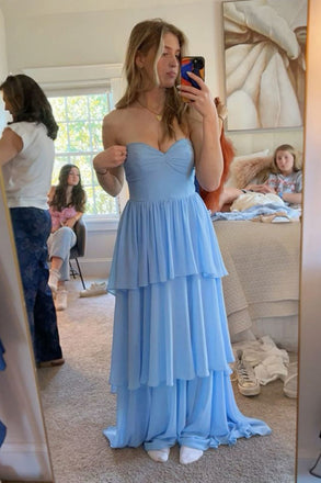 Soft Sweetheart Sleeveless A-line Chiffon Long Prom Dresses For Party, PG886
