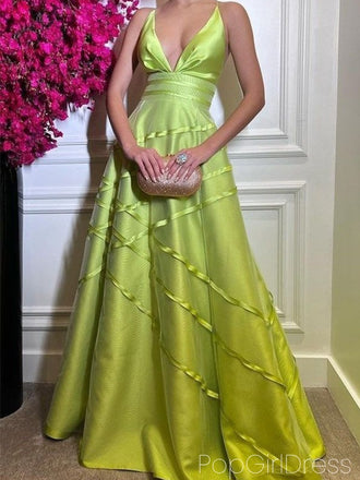 Formal V-neck Sleeveless A-line Satin Long Prom Dresses For Party, PG854