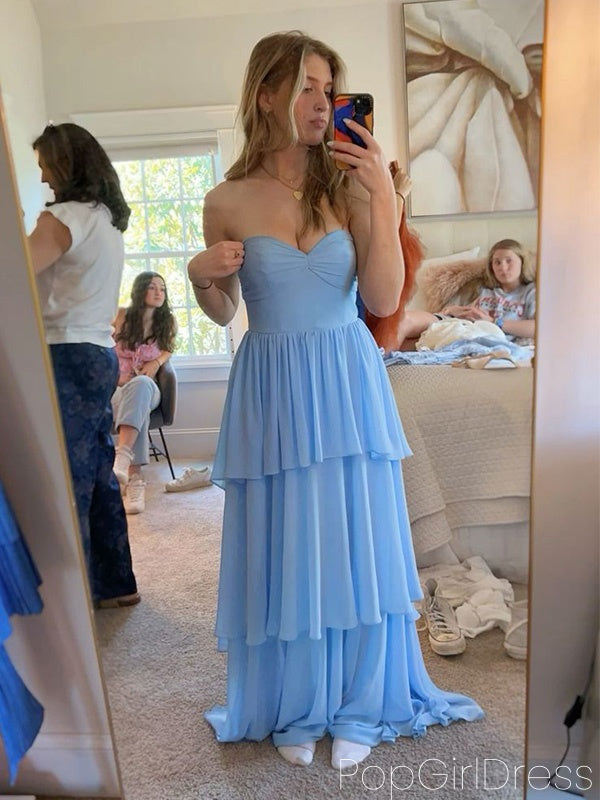 Soft Sweetheart Sleeveless A-line Chiffon Long Prom Dresses For Party, PG886