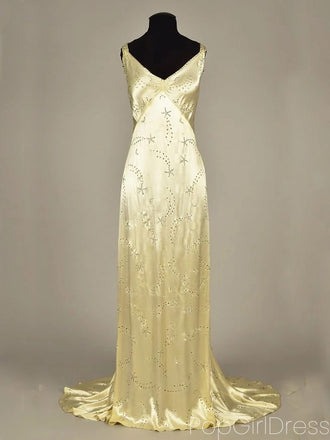 Elegant V-neck Sleeveless Mermaid Satin Long Prom Dresses For Party, PG762