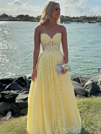 Elegant Sweetheart Sleeveless A-line Lace Long Prom Dresses For Party, PG848