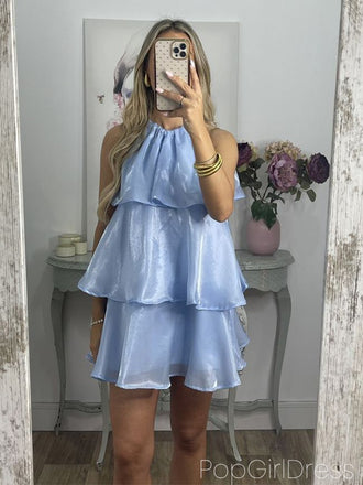 Soft Halter Sleeveless A-line Metallic Homecoming Dresses For Party, PGH491