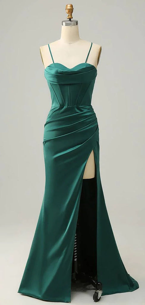 Sexy Spaghetti Strap Sleeveless Mermaid Long Prom Dresses With Side Split, PG10