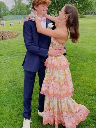 Cute Spaghetti Strap Sleeveless A-line Satin Long Prom Dresses For Party, PG804