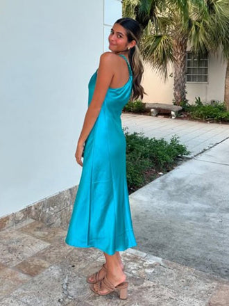 Soft Halter Sleeveless Mermaid Satin Long Prom Dresses For Party, PG905