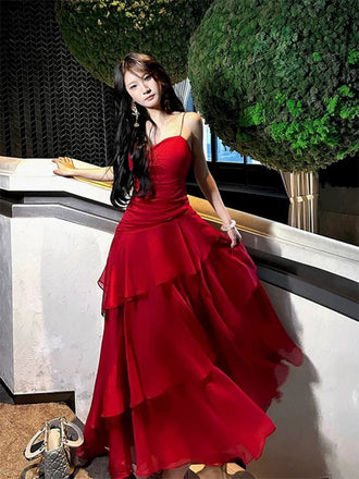 Elegant Spaghetti Strap Sleeveless Mermaid Satin Long Prom Dresses For Party, PG770