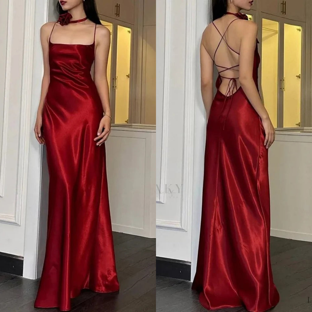Soft Spaghetti Strap Sleeveless Mermaid Satin Long Prom Dresses For Party, PG763