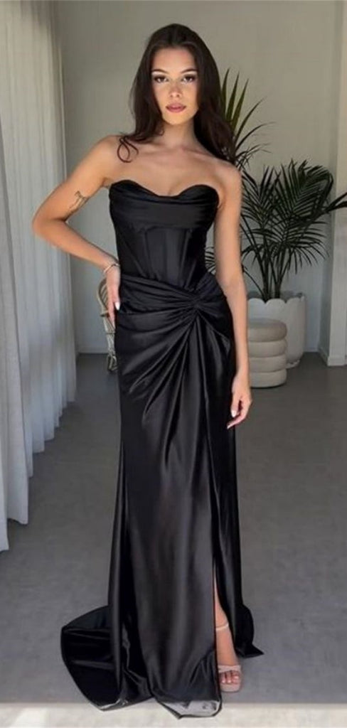 Sexy Sweetheart Sleeveless Mermaid Satin Long Prom Dresses For Party, PG812