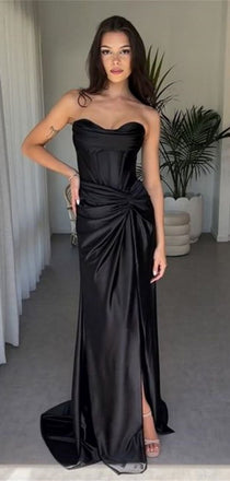 Sexy Sweetheart Sleeveless Mermaid Satin Long Prom Dresses For Party, PG812